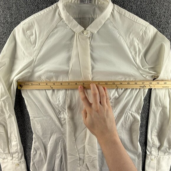 Brunello Cucinelli Women White Long Sleeve Button Up Shirt Large Cotton Blend - Picture 4 of 16